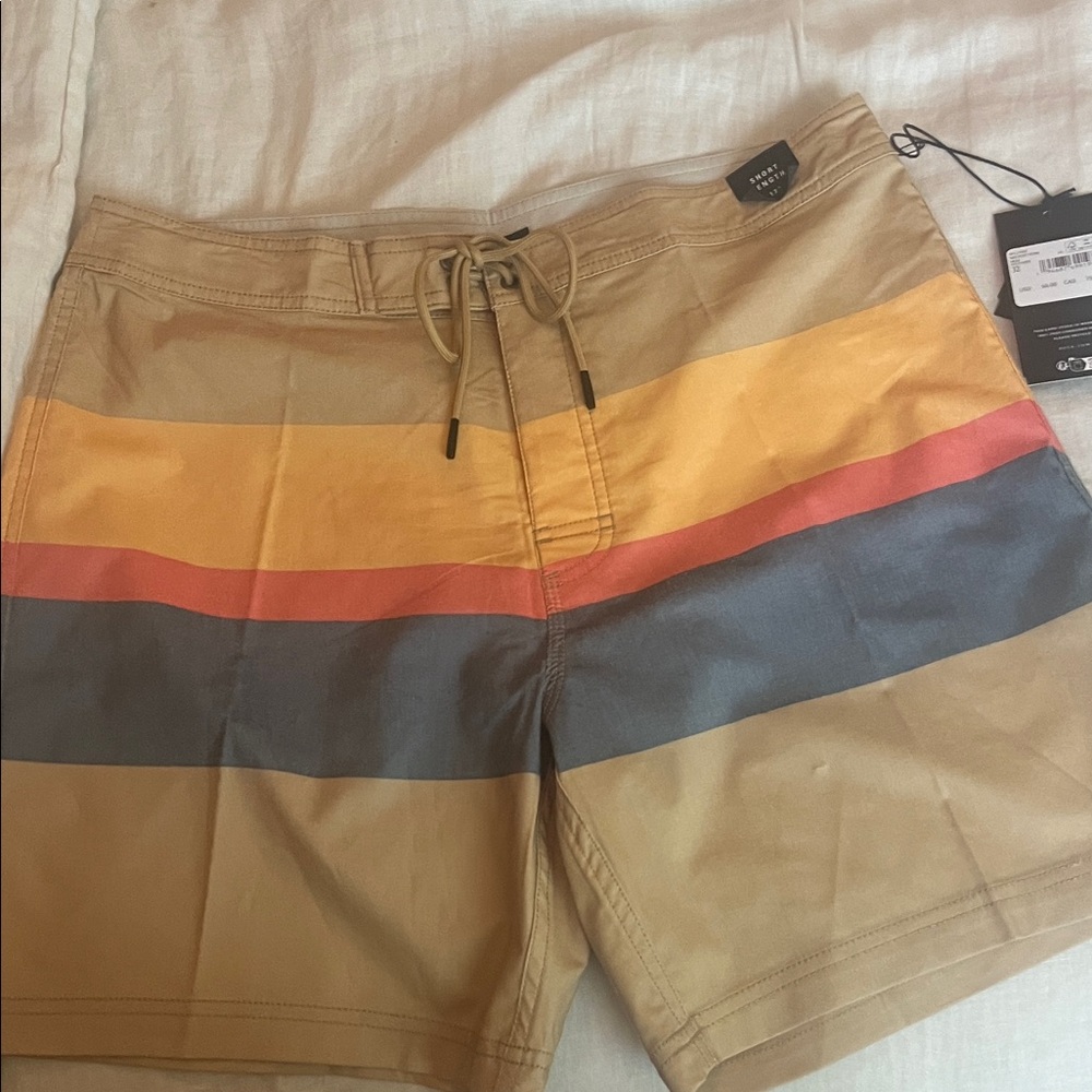 RVCA Tan and Striped Board Shorts